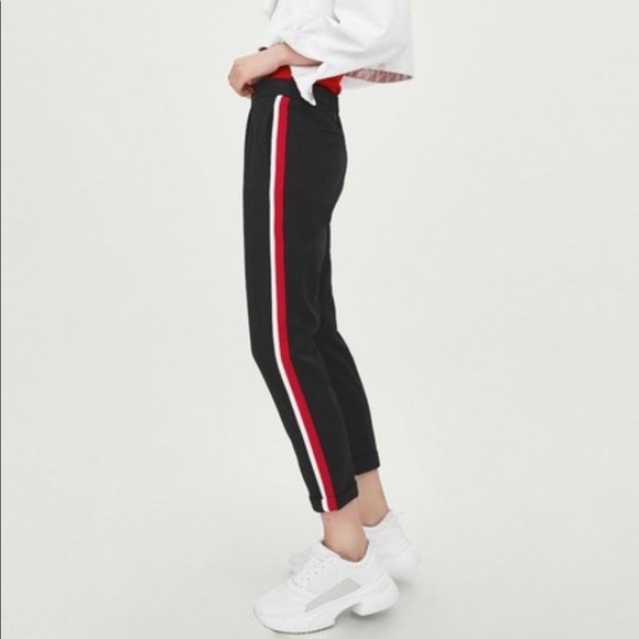 zara black pants with white stripe